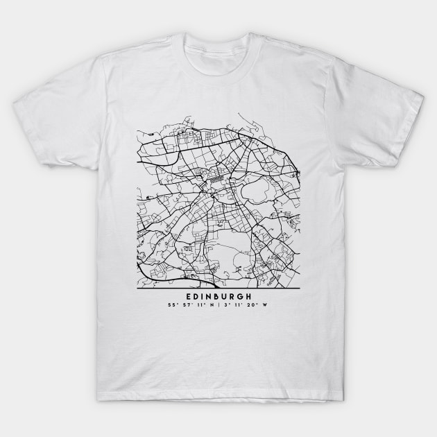 EDINBURGH SCOTLAND BLACK CITY STREET MAP ART T-Shirt by deificusArt